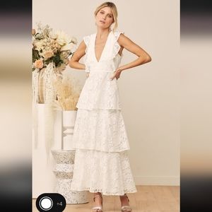 Molinetto White Lace Ruffled Tiered Sleeveless Maxi Dress NWT